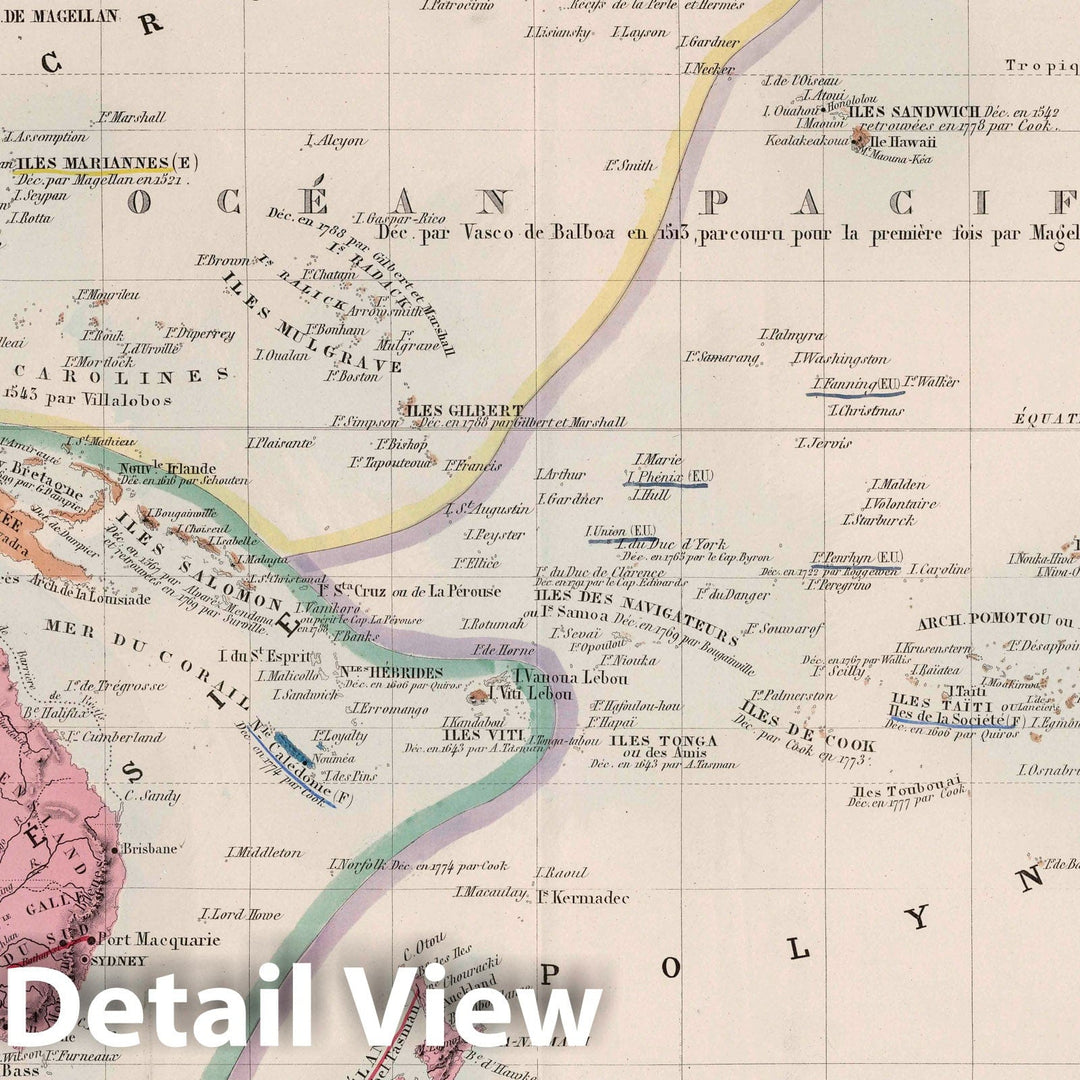 Historic Map : Oceanica, Pacific 1876 Nouvelle Carte Elementaire de L'Oceanie a l'Usage des Ecoles Primaires. , Vintage Wall Art