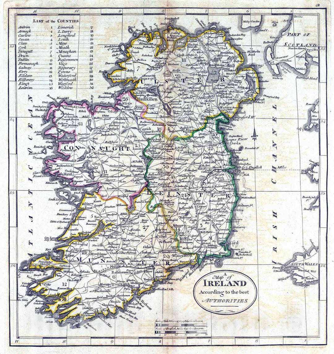 Historic Map : 1814 Map of Ireland. - Vintage Wall Art