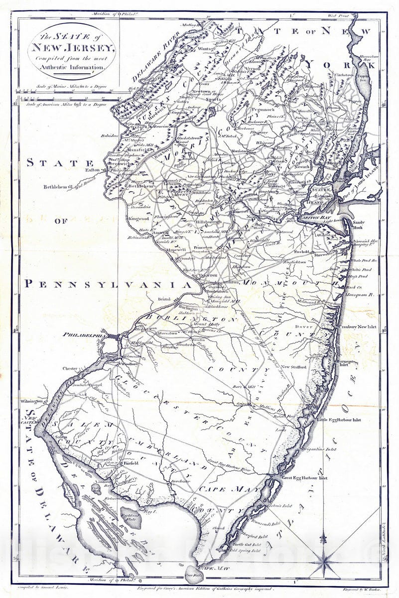 Historic Wall Map : National Atlas - 1795 State of New Jersey. - Vintage Wall Art