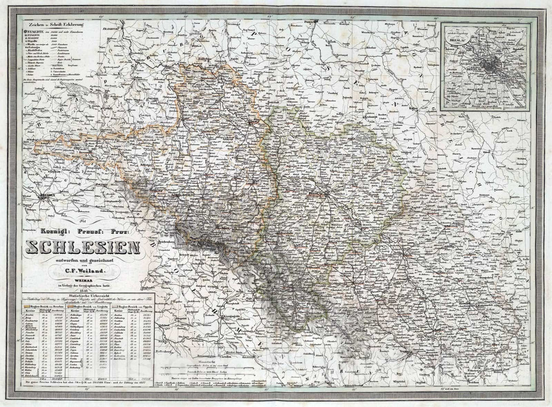 Historic Map : 1840 Silesia, Poland. - Vintage Wall Art