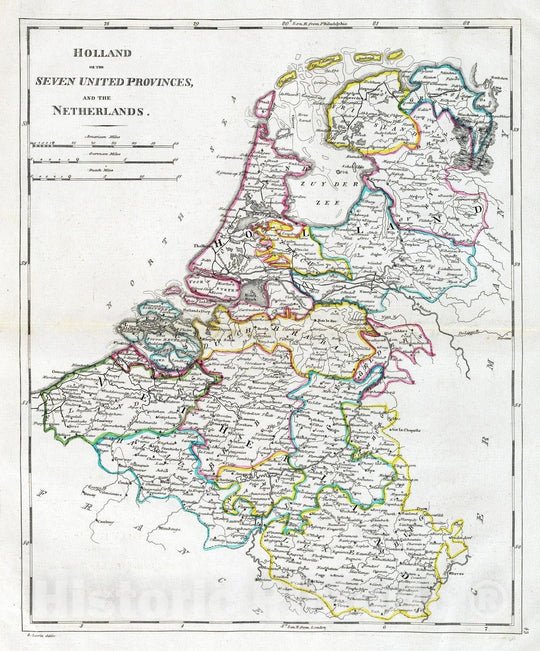 Historic Map : 1814 Holland and the seven United Provinces, and the Netherlands : Vintage Wall Art