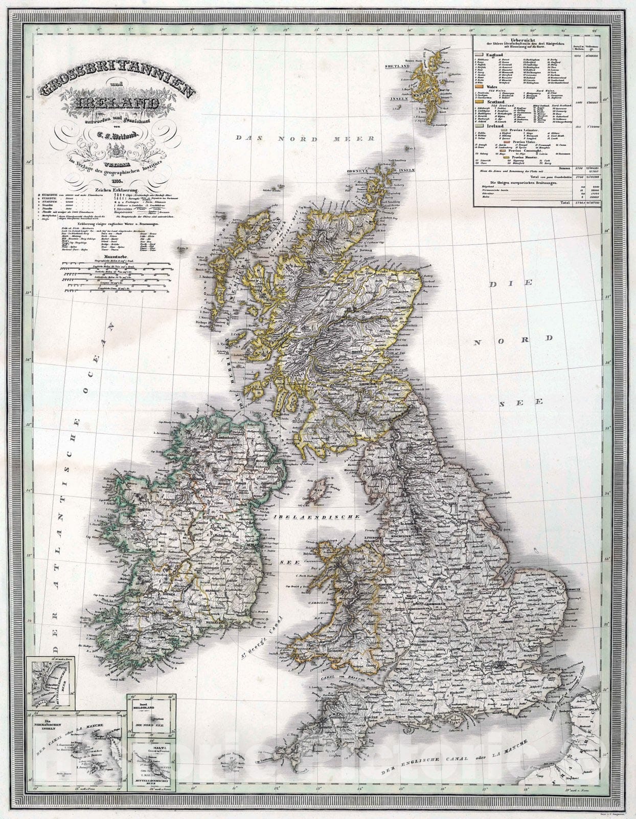 Historic Wall Map : 1835 Great Britain and Ireland. - Vintage Wall Art