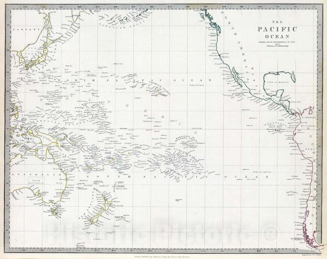 Historic Map : 1840 The Pacific Ocean : Vintage Wall Art