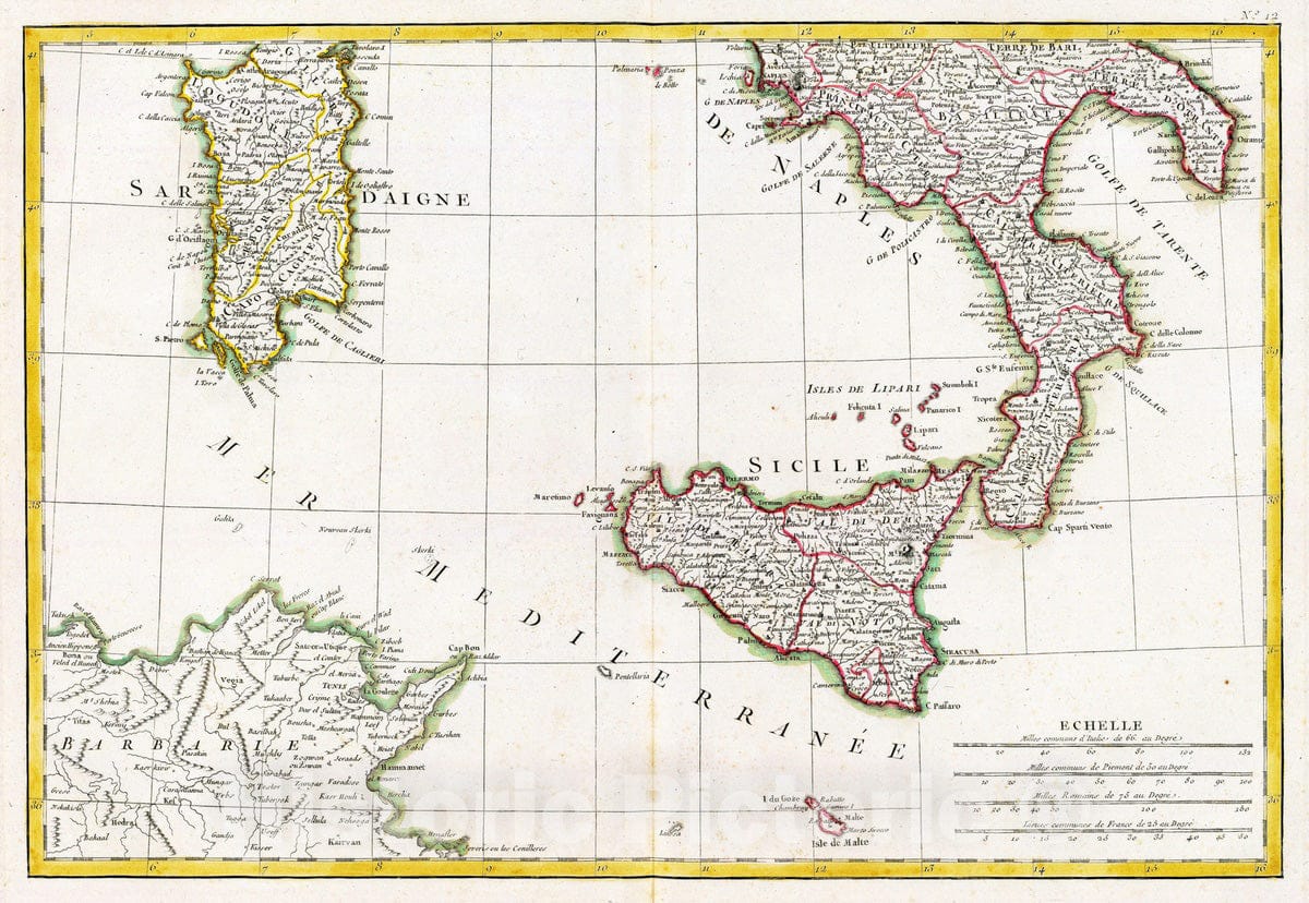 Historic Map : Italy; Slovenia, 1780 L'Italie meridionale. , Vintage Wall Art