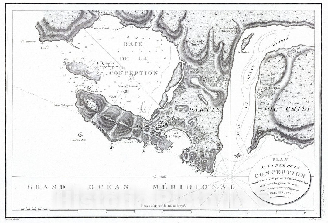 Historic Map : Chile, Concepcion Bay (Chile) 1797 Conception, Baie de la. , Vintage Wall Art