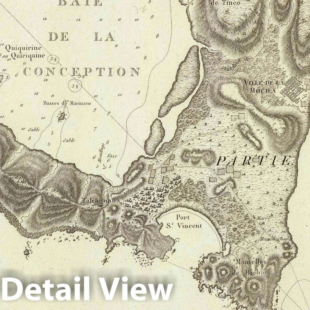 Historic Map : Chile, Concepcion Bay (Chile) 1797 Conception, Baie de la. , Vintage Wall Art