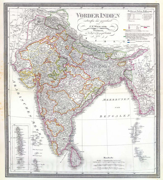 Historic Map : India; Pakistan, South Asia 1850 Vorder Indien. , Vintage Wall Art