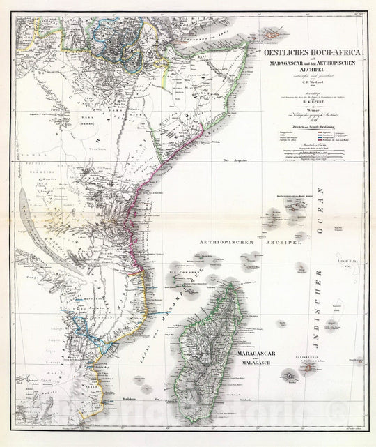 Historic Map : Madagascar; Tanzania, Africa, Eastern 1849 Oest. Hoch-Africa. , Vintage Wall Art