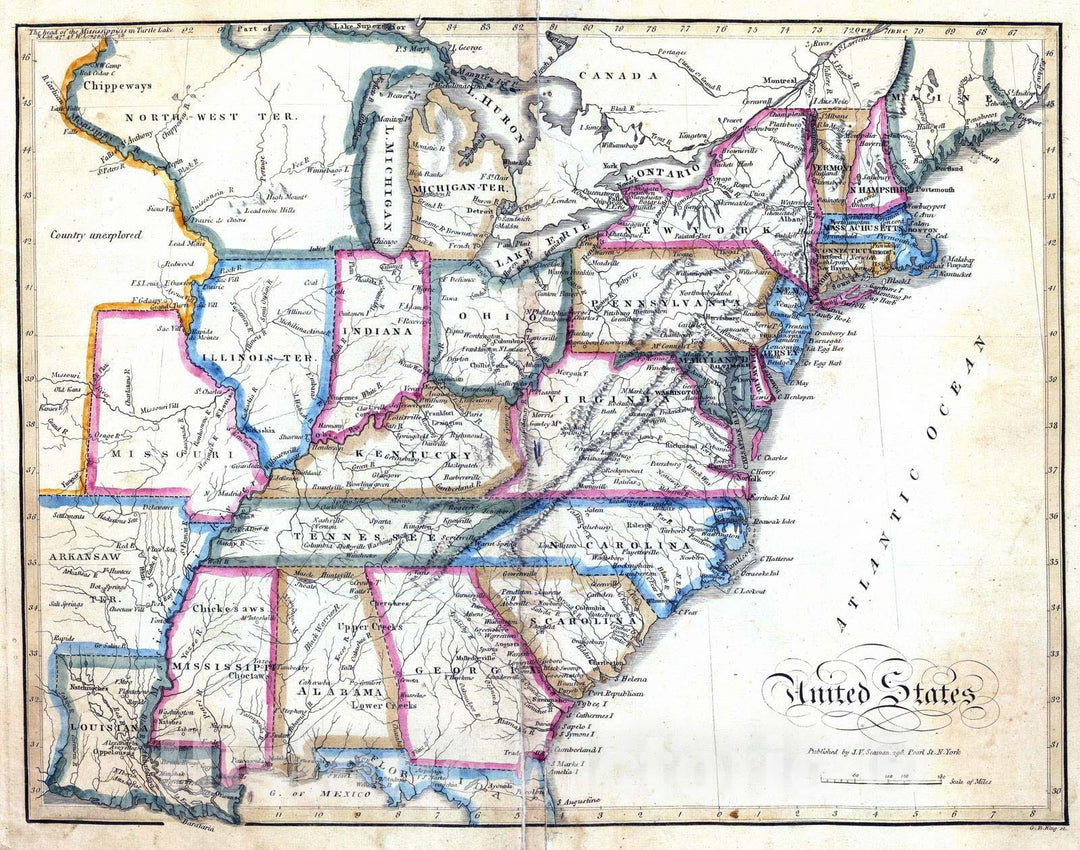 Historic Map : 1821 United States. - Vintage Wall Art