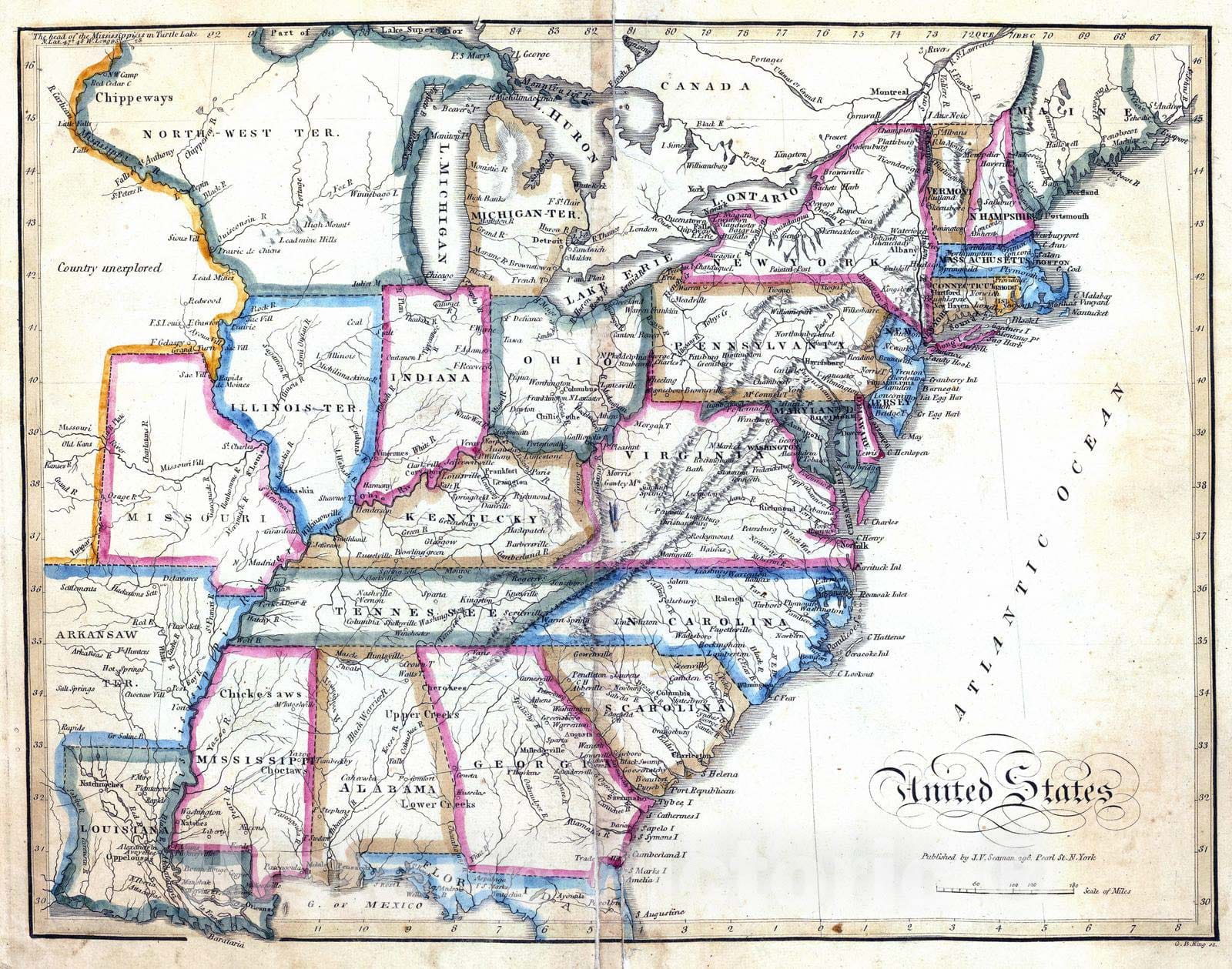 Historic Map : 1821 United States. - Vintage Wall Art