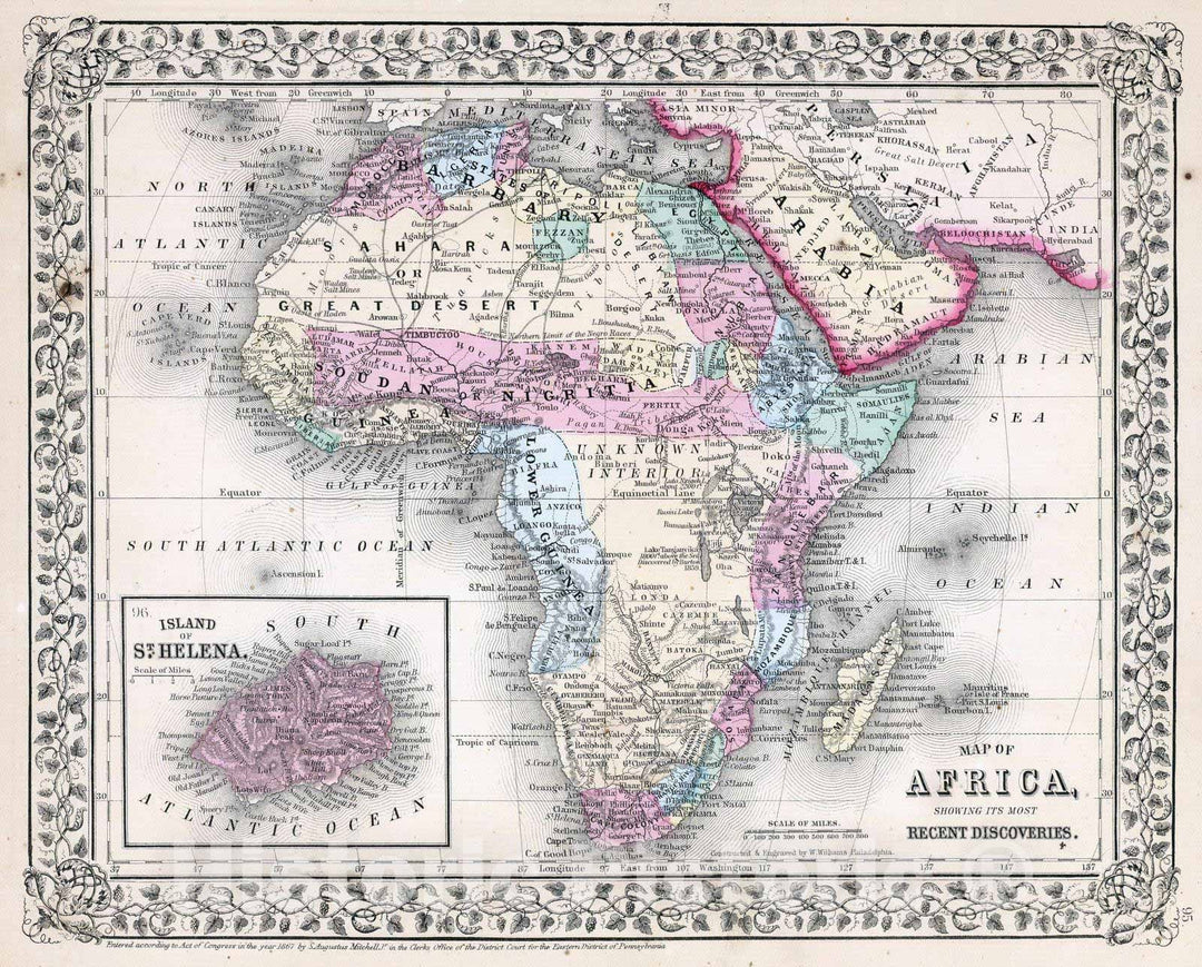 Historic Map : 1870 Africa; St. Helena. - Vintage Wall Art