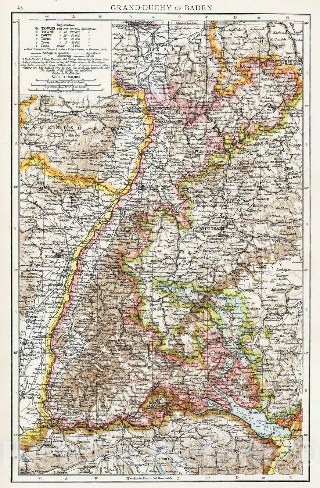 Historic Map : Germany, 1895 Baden. , Vintage Wall Art