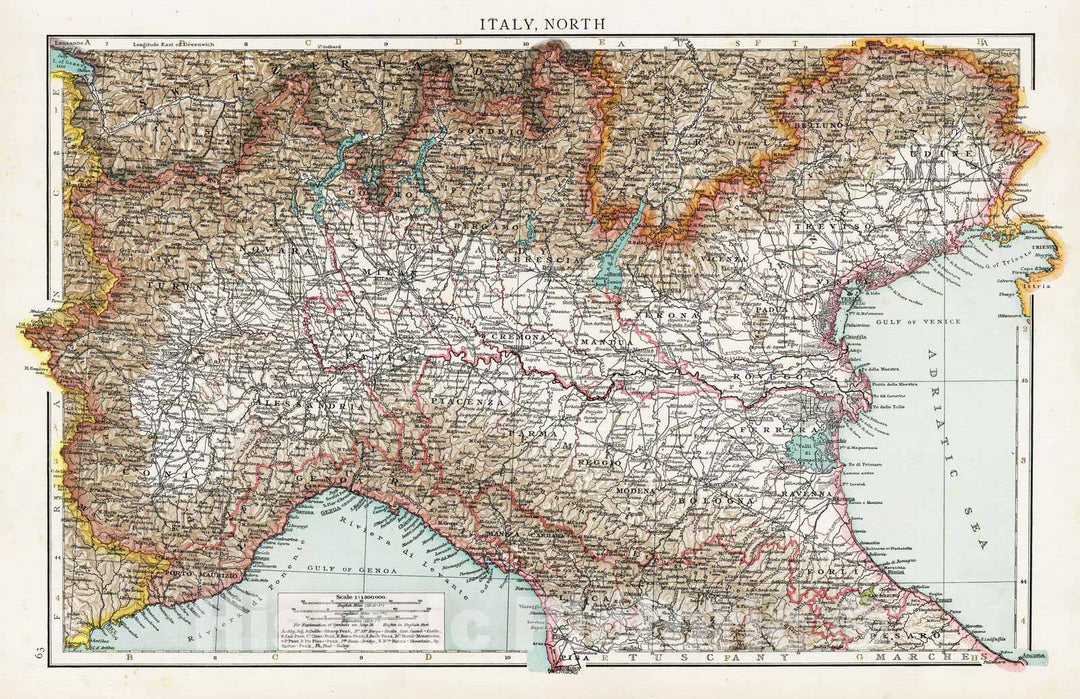 Historic Map : 1895 Italy North. - Vintage Wall Art