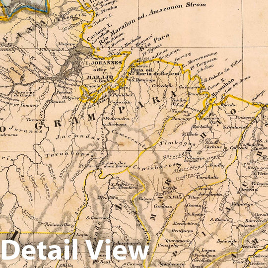 Historic Map : Brazil; Guyana, , South America 1855 Sud-America II. , Vintage Wall Art