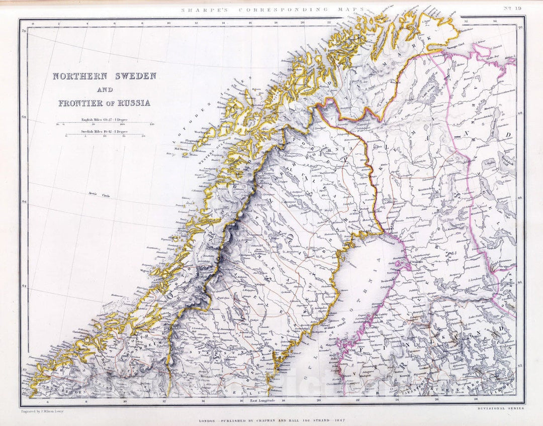 Historic Map : 1847 Northern Sweden and Frontier of Russia. - Vintage Wall Art