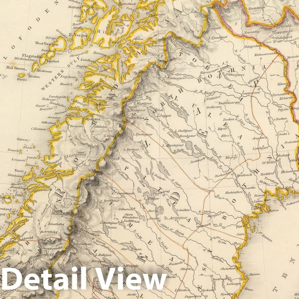 Historic Map : 1847 Northern Sweden and Frontier of Russia. - Vintage Wall Art