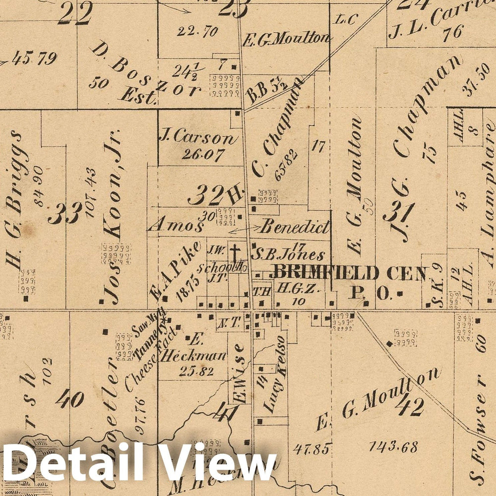 Historic Map - 1874 Brimfield Township, Portage County, Ohio. - Vintage Wall Art