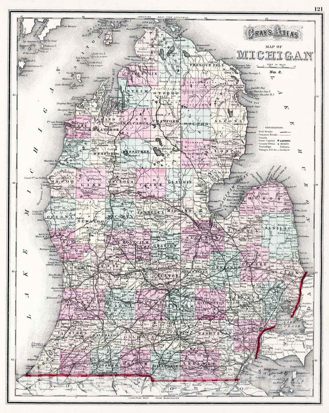 Historic Map : 1874 Michigan. v1 - Vintage Wall Art