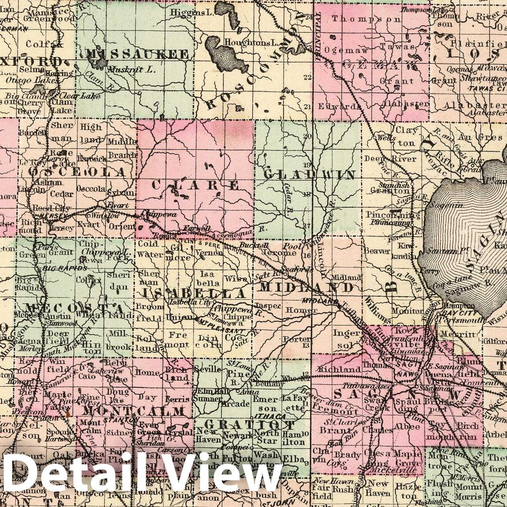 Historic Map : 1874 Michigan. v1 - Vintage Wall Art