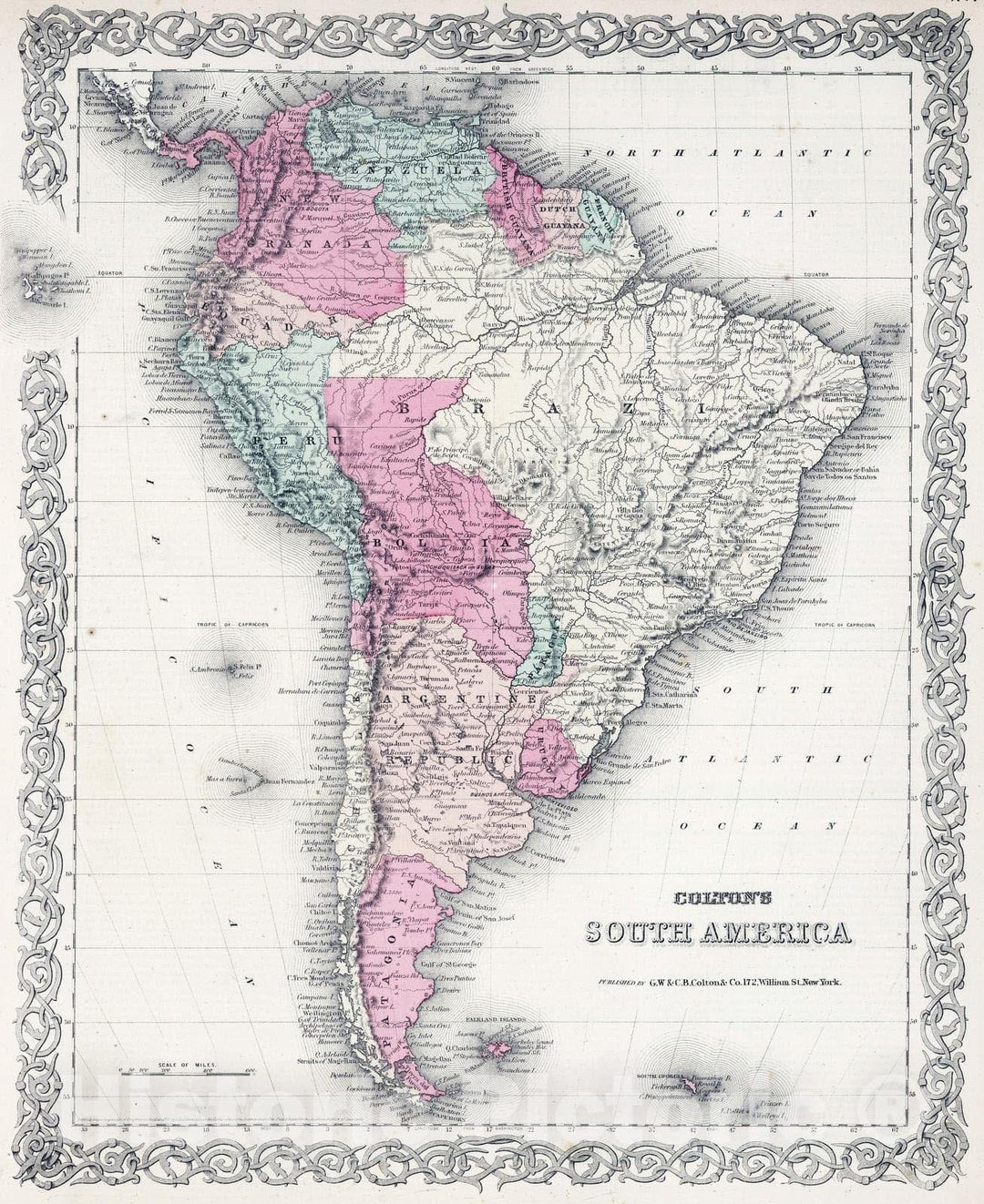 Historic Map : 1866 South America : Vintage Wall Art