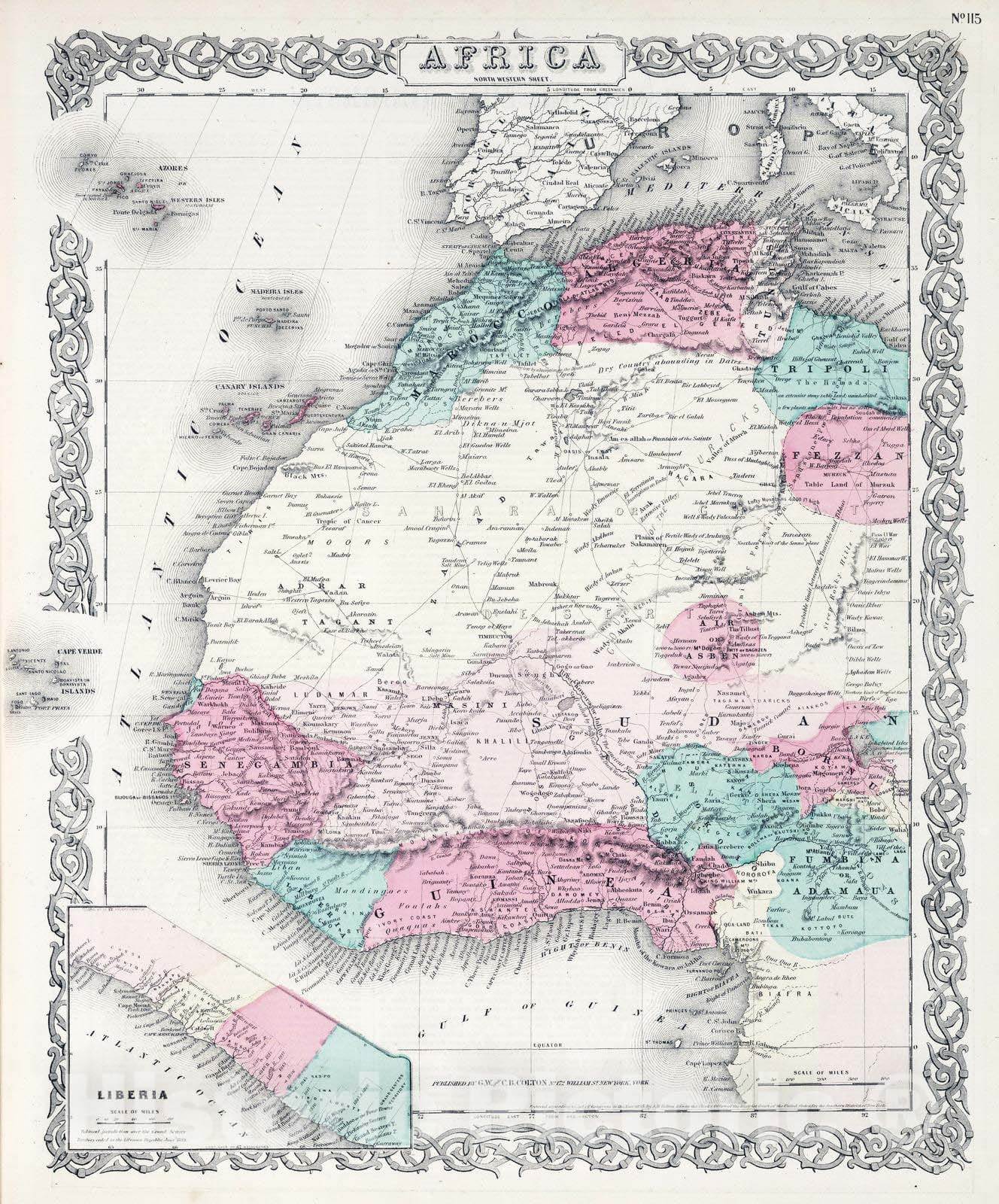 Historic Map : 1866 North Western Africa - Vintage Wall Art