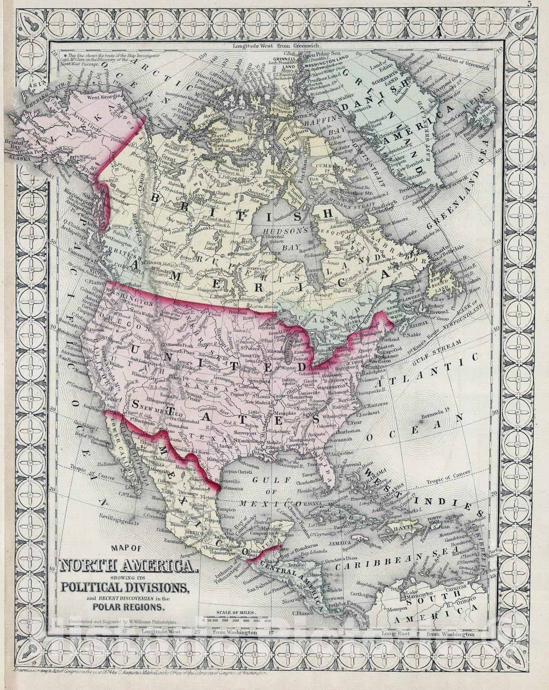 Historic Map : National Atlas - 1874 North America. - Vintage Wall Art