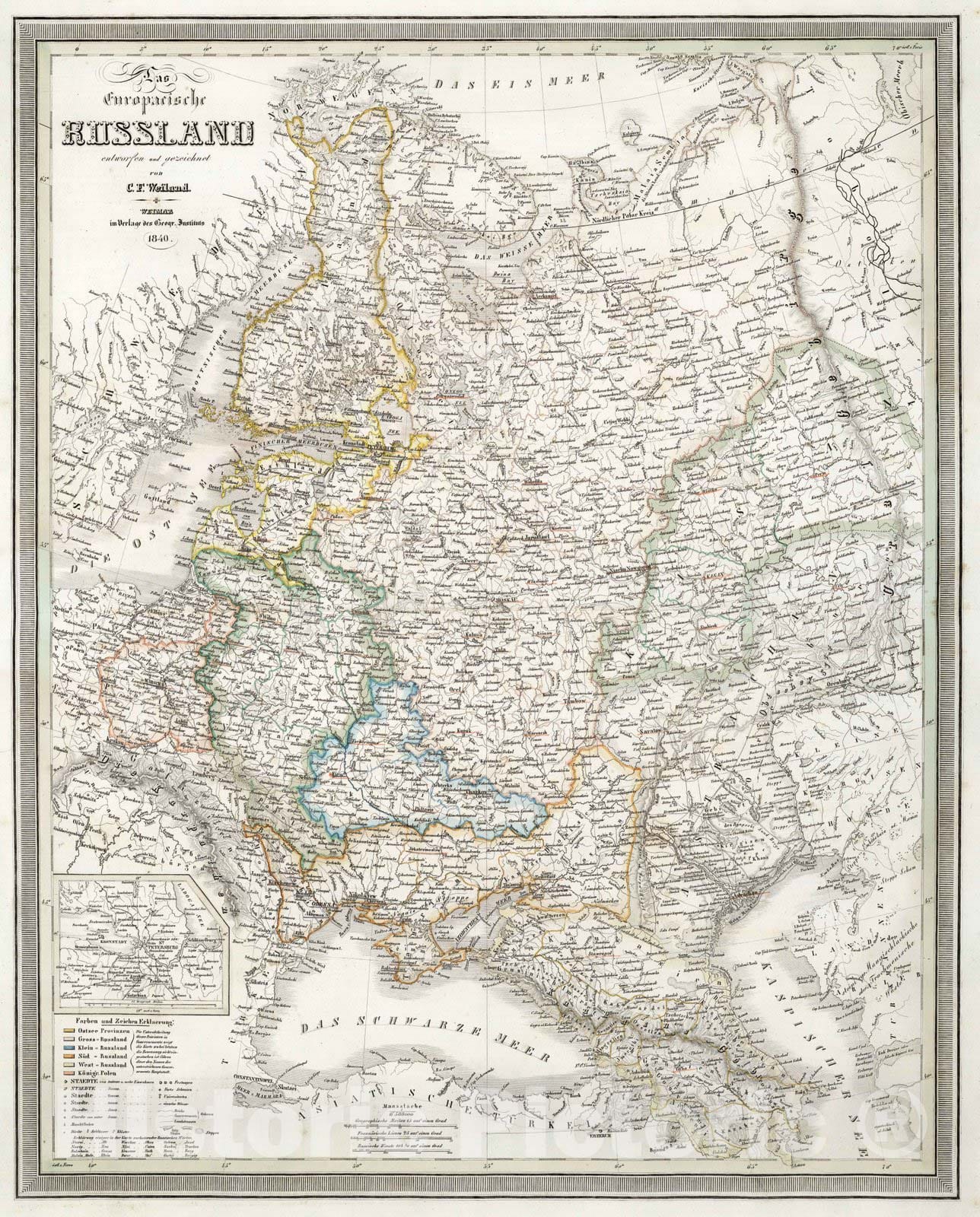 Historic Map : Russia, 1840 Europarische Russland. European Russia. , Vintage Wall Art