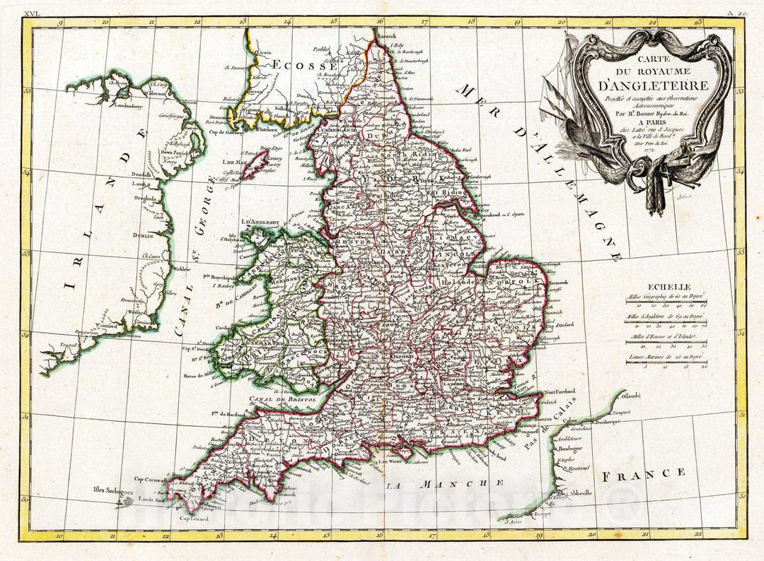 Historic Map : England; Wales, 1771 Angleterre. , Vintage Wall Art