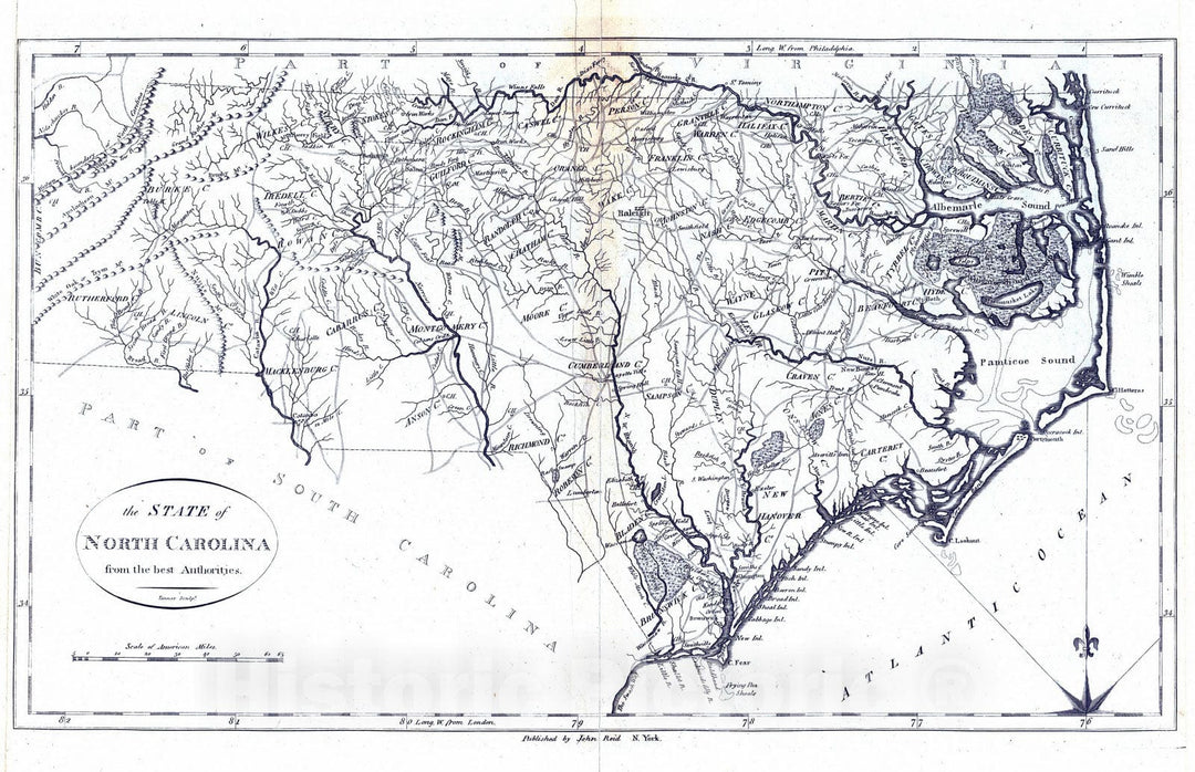 Historic Map : National Atlas - 1796 State of North Carolina. - Vintage Wall Art