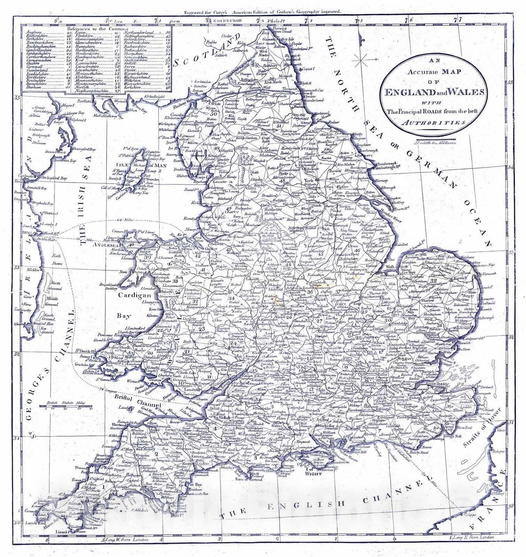 Historic Map : 1796 Map of England and Wales. - Vintage Wall Art