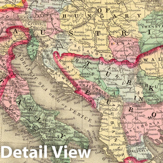 Historic Map : 1870 Austrian Empire, Italy, Turkey in Europe, Greece. - Vintage Wall Art