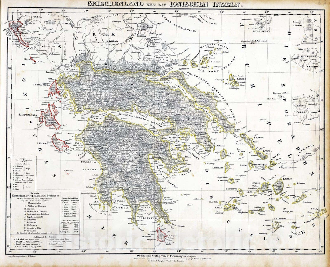 Historic Map : Greece, 1855 Griechenland. , Vintage Wall Art