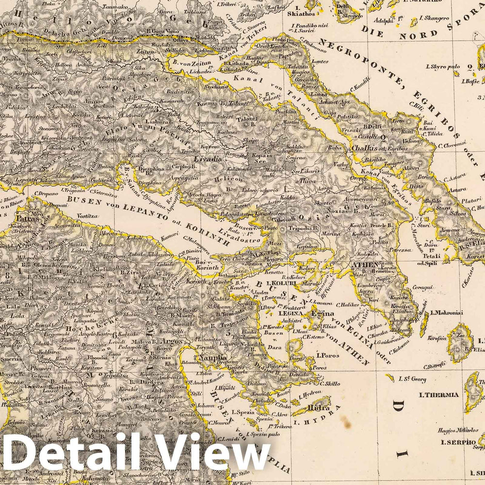 Historic Map : Greece, 1855 Griechenland. , Vintage Wall Art