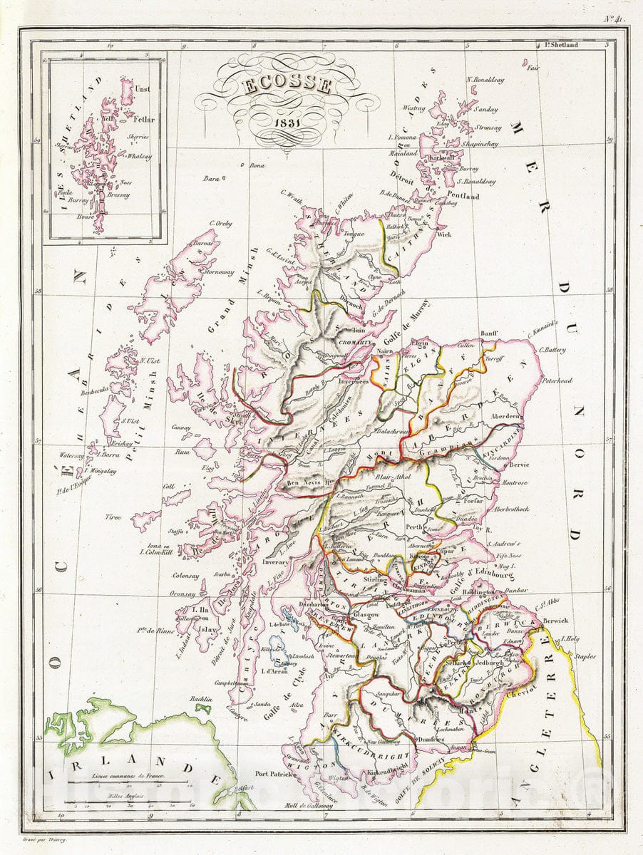 Historic Map : Scotland; Wales, 1837 Ecosse. , Vintage Wall Art