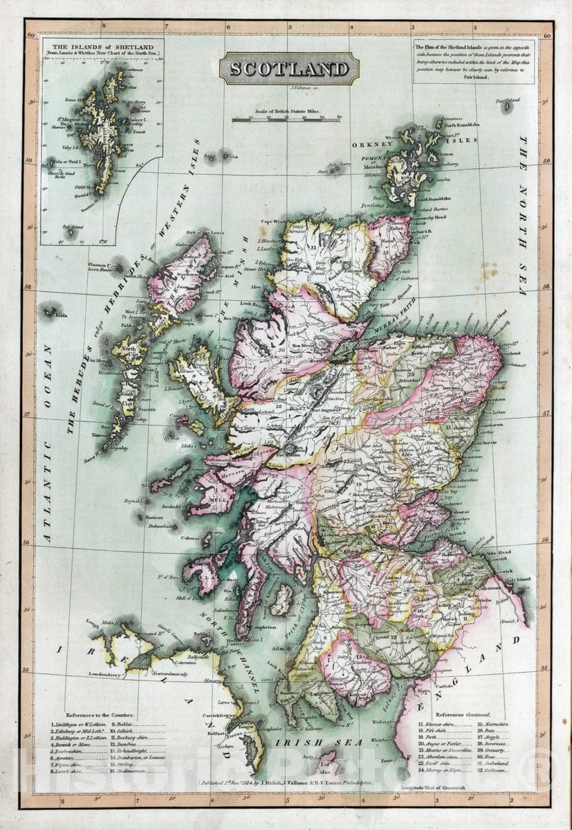 Historic Map : School Atlas - 1814 Scotland. Islands of Shetland - Vintage Wall Art