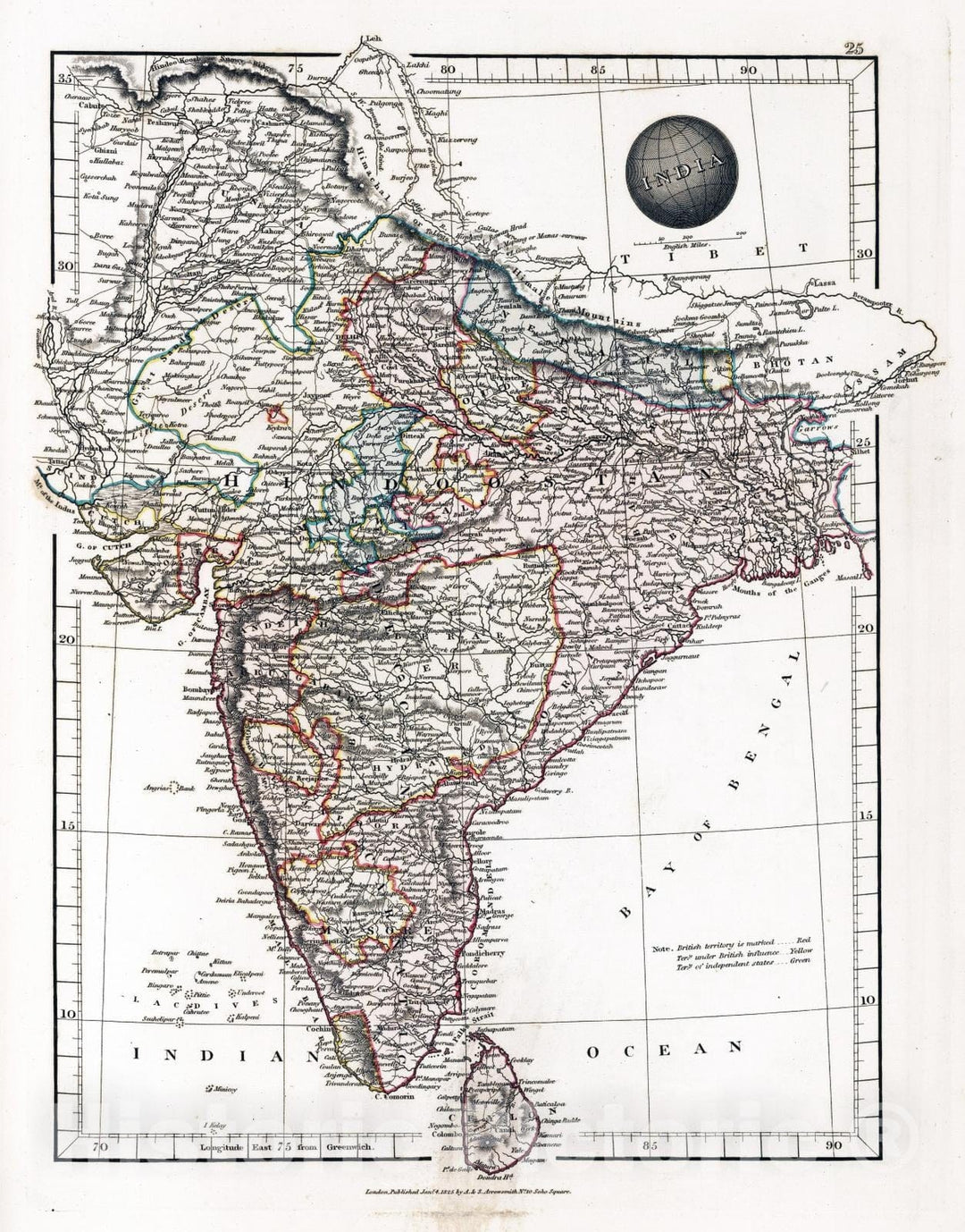 Historic Map : 1825 India - Vintage Wall Art