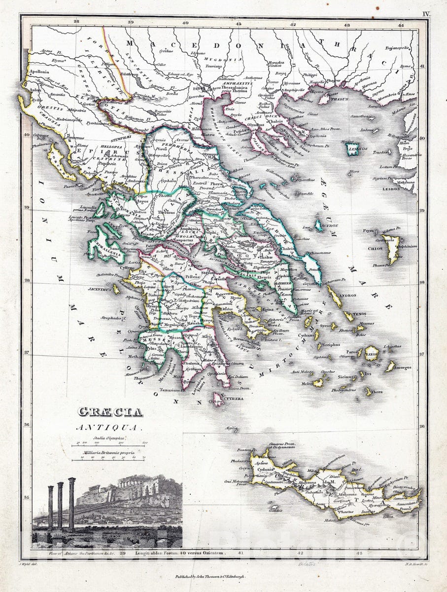 Historic Map : Greece, Balkan Peninsula 1824 Graecia Antiqua , Vintage Wall Art