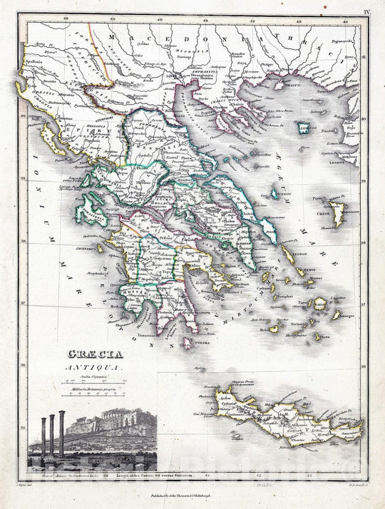 Historic Map : Greece, Balkan Peninsula 1824 Graecia Antiqua , Vintage Wall Art