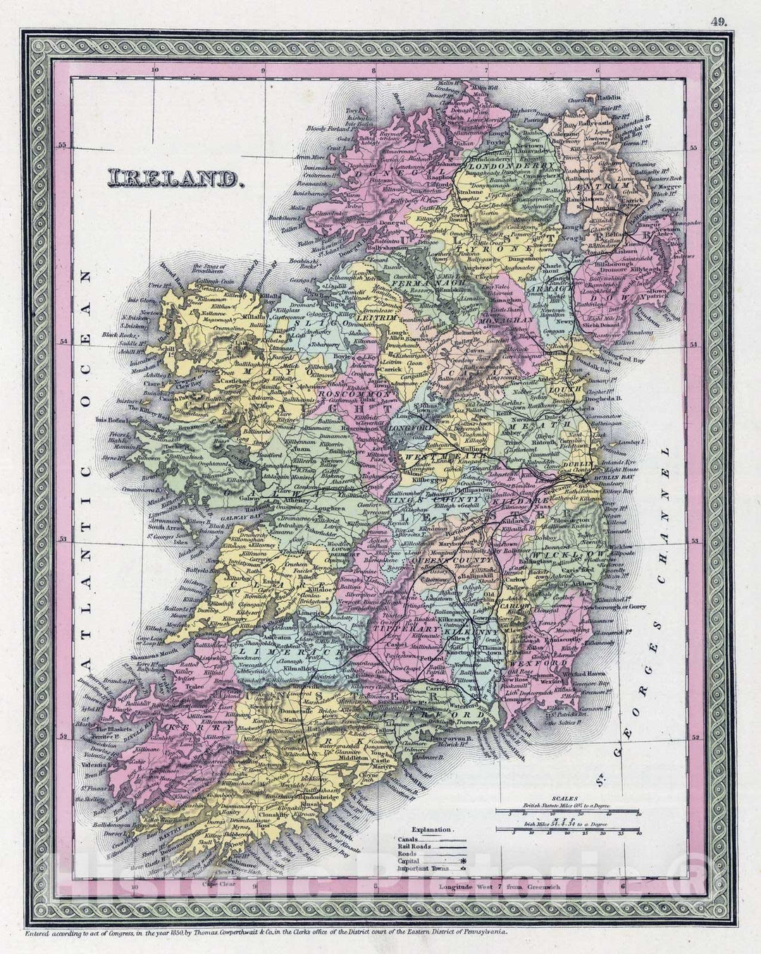 Historic Map : 1855 Ireland - Vintage Wall Art