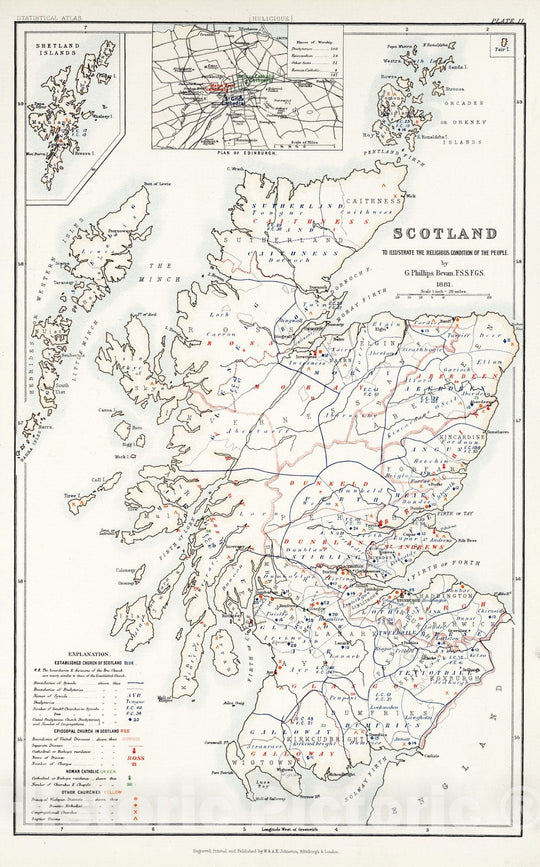 Historic Map : Statistical Atlas - 1881 Scotland to Illustrate the Religious Condition of the People. - Vintage Wall Art