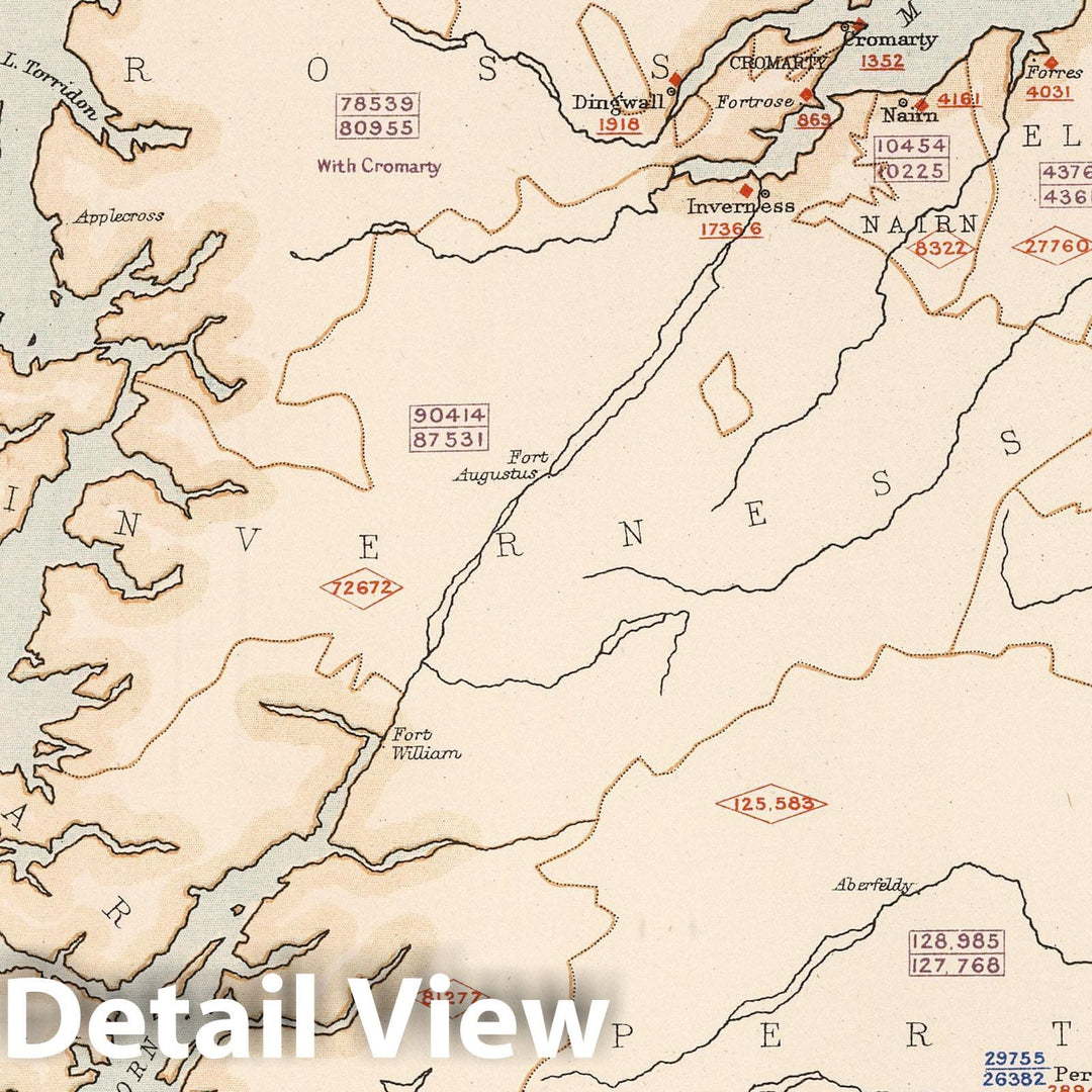 Historic Map : Statistical Atlas - 1881 Scotland to Illustrate the Population of the Country. - Vintage Wall Art