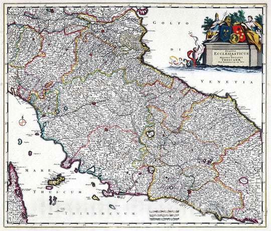 Historic Map : Central Italy 1682 Status Ecclesiasticus et Magnus Ducatus Thosanae. , Vintage Wall Art