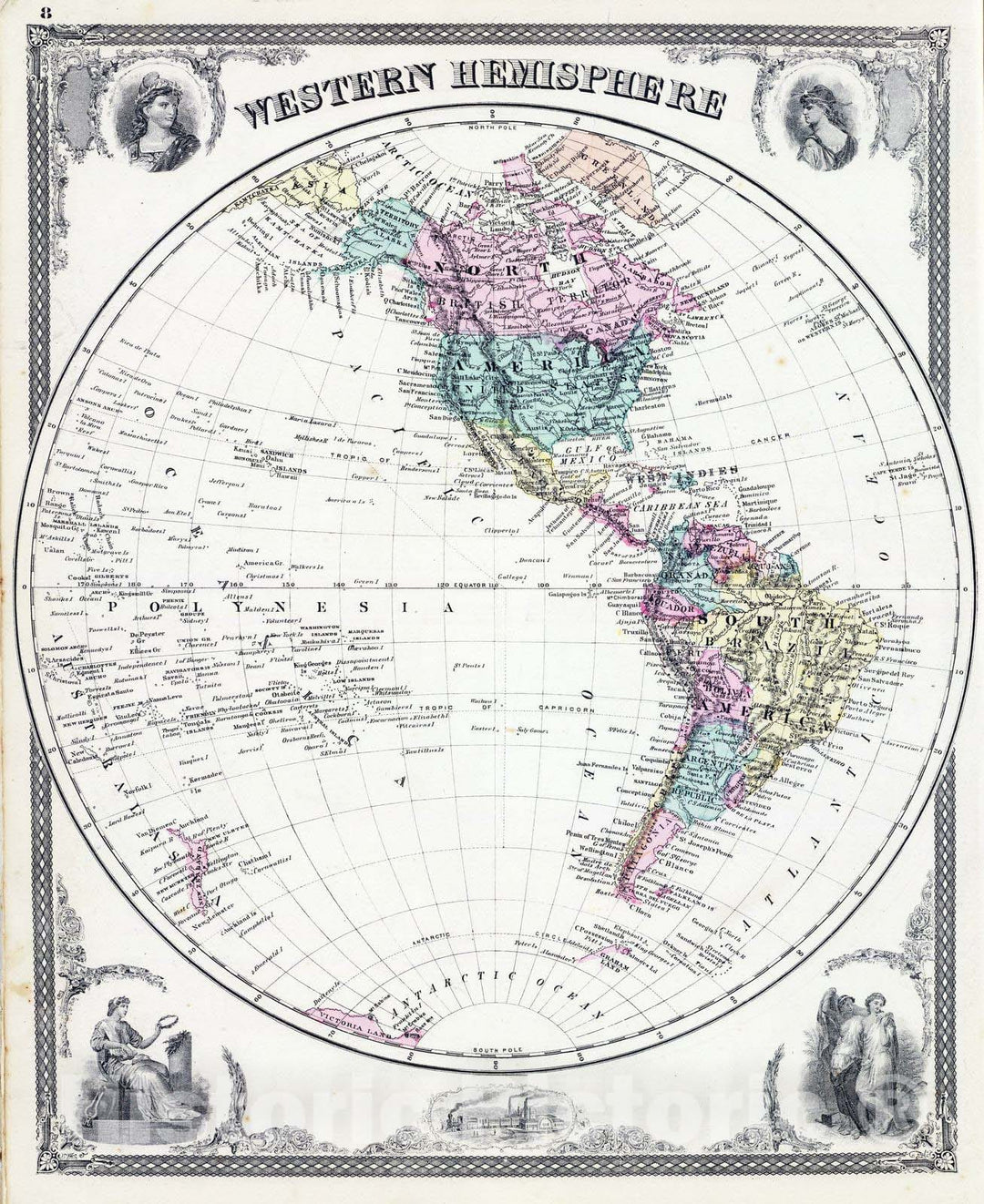 Historic Map : 1876 Western Hemisphere. v2 - Vintage Wall Art