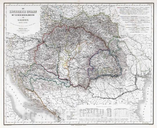 Historic Map : 1875 Kingdom of Hungary, adjacent Countries and Galicia. - Vintage Wall Art