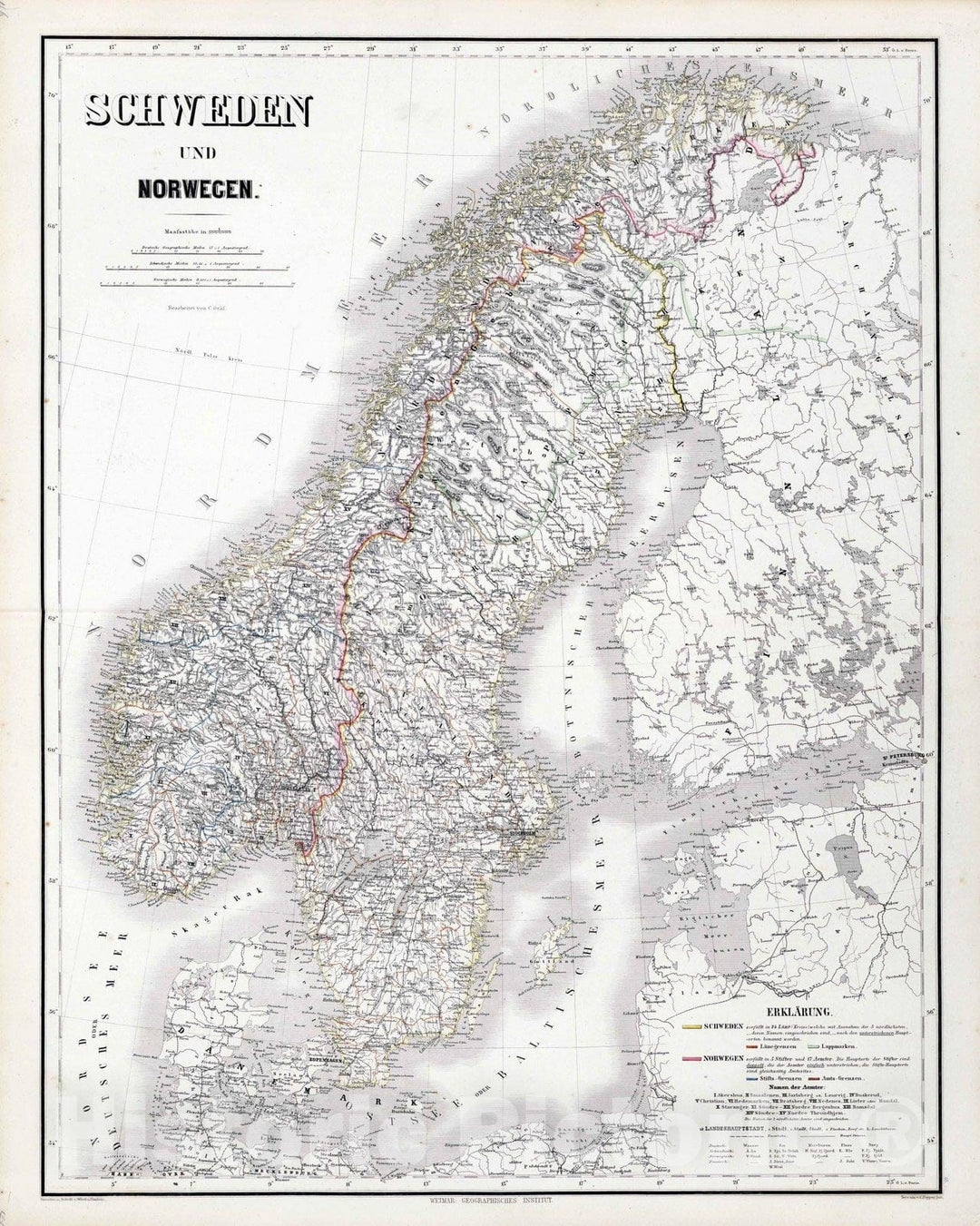 Historic Map : 1879 Sweden and Norway. - Vintage Wall Art