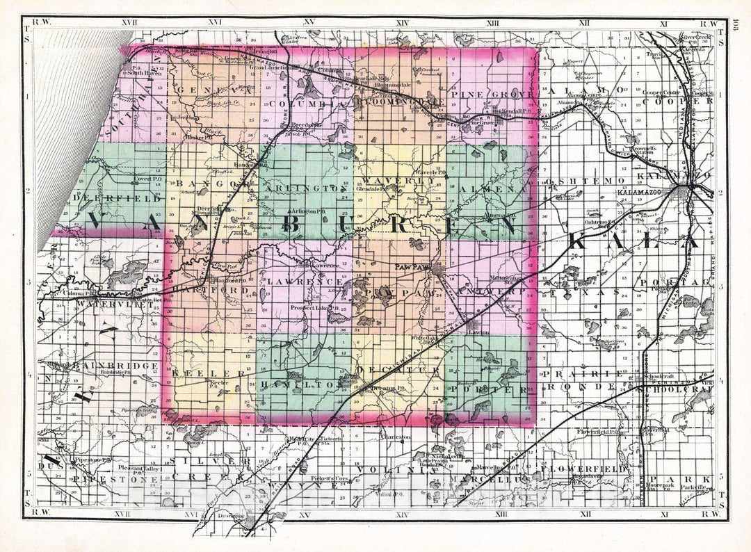 Historic Map : Michigan, 1873 (Map of Van Buren County, Michigan) , Vintage Wall Art