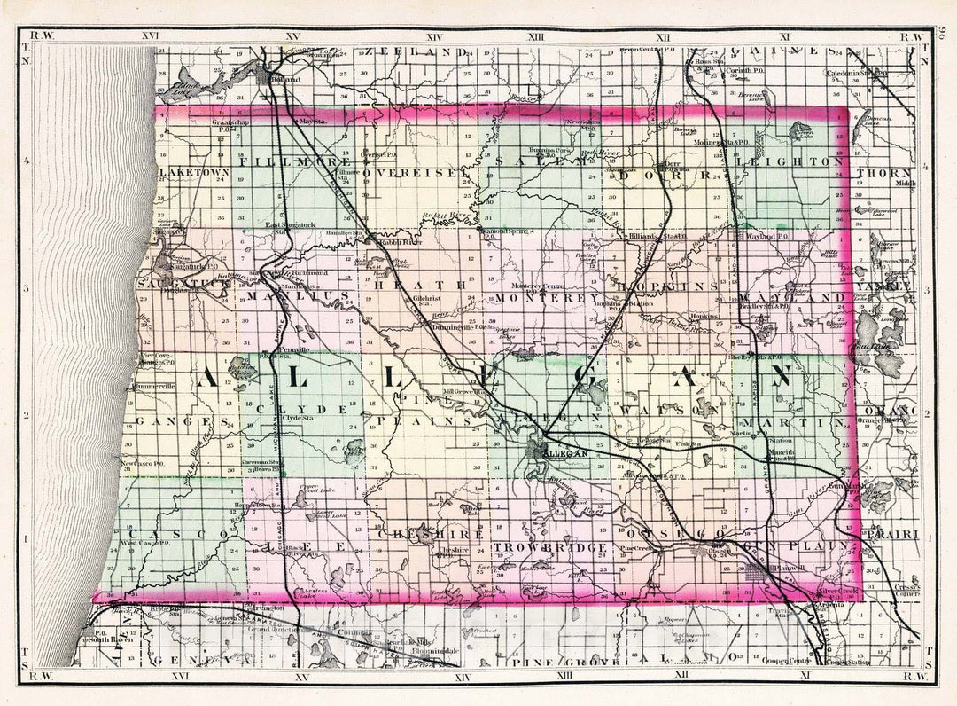 Historic Map : 1873 (Map of Allegan County, Michigan) - Vintage Wall Art