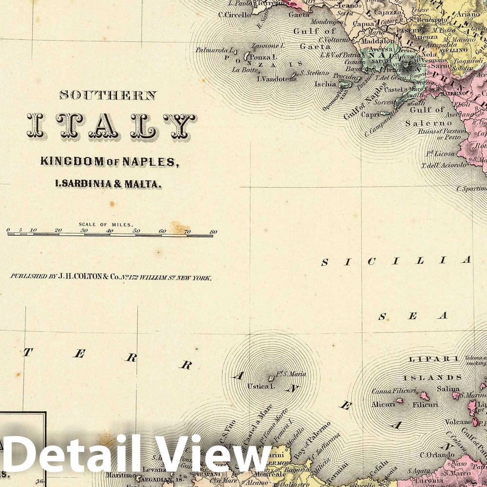 Historic Map : 1856 Southern Italy: Kingdom Of Naples, I. Sardinia & Malta. - Vintage Wall Art