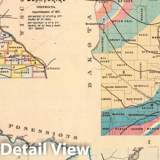 Historic Map : 1874 Geological map of Minnesota by N.H. Winchell, State Geologist. - Vintage Wall Art