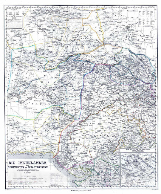 Historic Map : Afghanistan; Pakistan, South Asia 1855 Induslander. , Vintage Wall Art